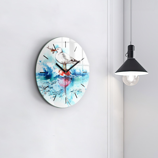 Round glass clock Painted seagull