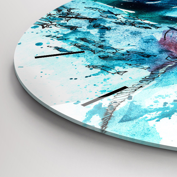 Round glass clock Painted seagull