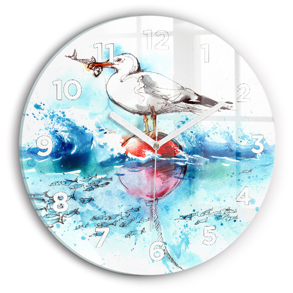 Round glass clock Painted seagull