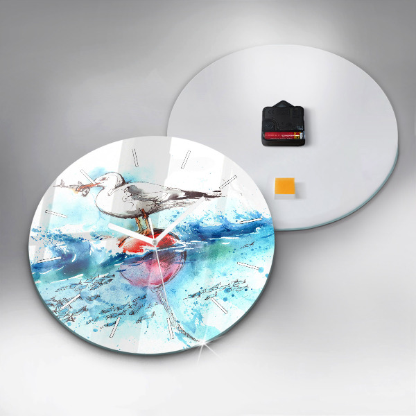 Round glass clock Painted seagull