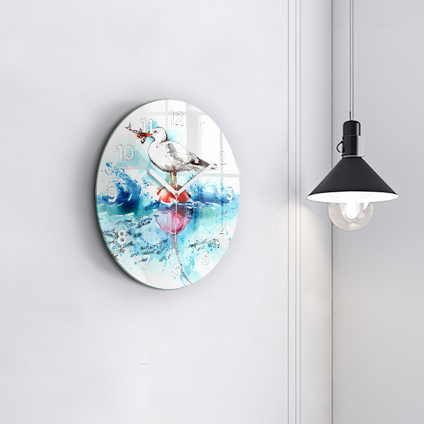 Round glass clock Painted seagull