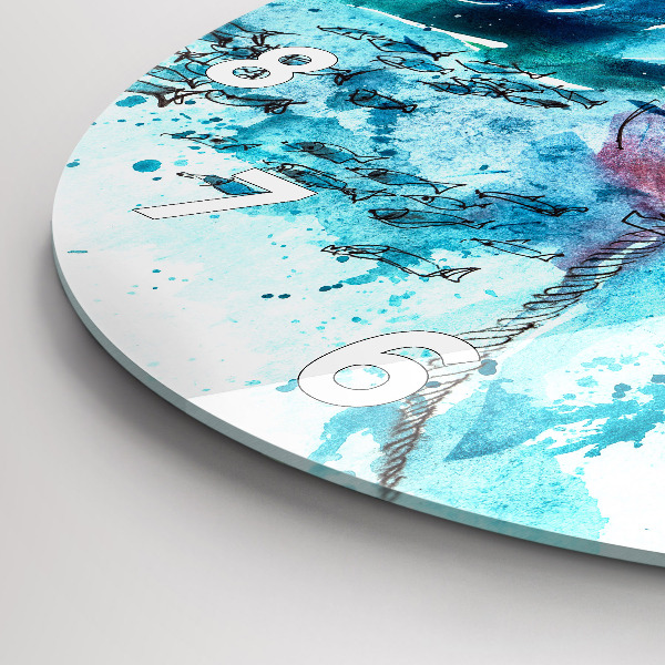 Round glass clock Painted seagull