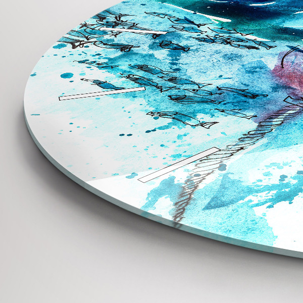 Round glass clock Painted seagull