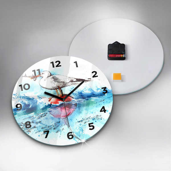 Round glass clock Painted seagull