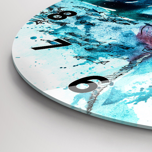 Round glass clock Painted seagull