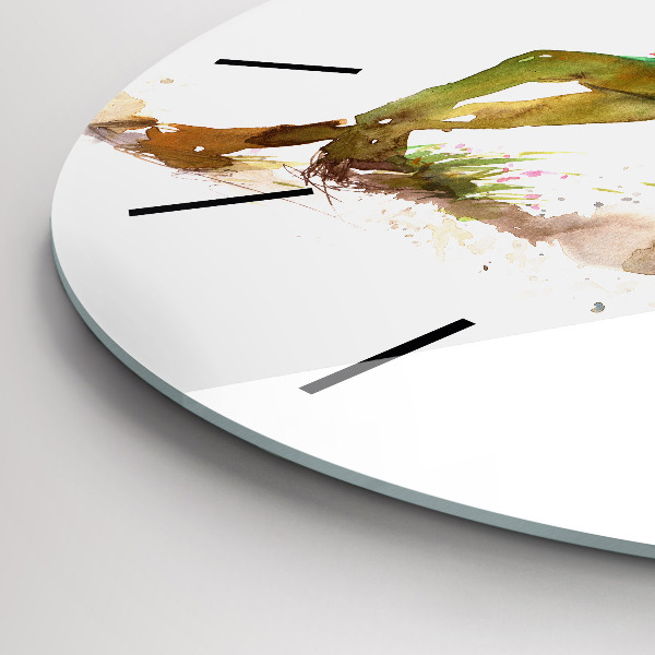 Round glass clock Painted Mountains and Horse