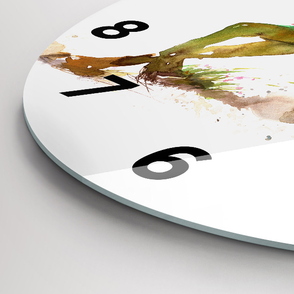 Round glass clock Painted Mountains and Horse