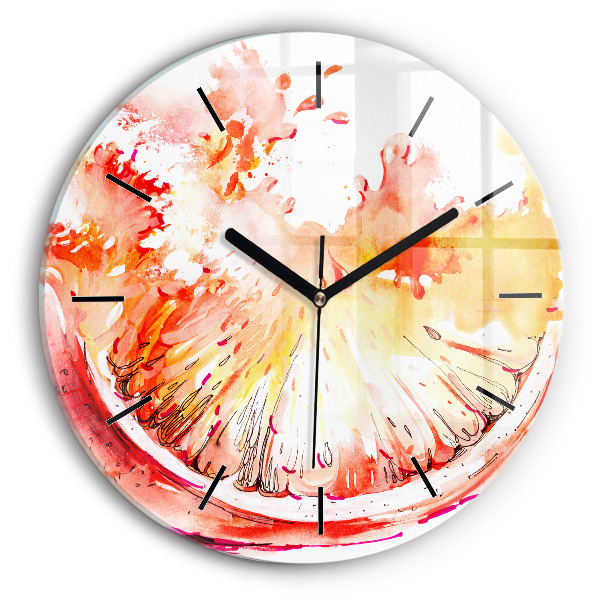 Round glass clock Painted orange