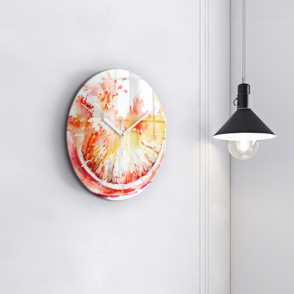 Round glass clock Painted orange