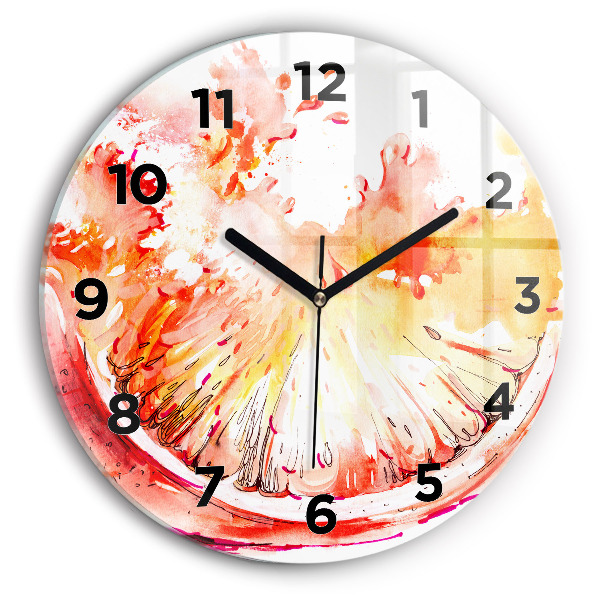 Round glass clock Painted orange