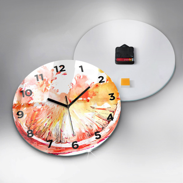 Round glass clock Painted orange