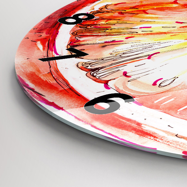 Round glass clock Painted orange