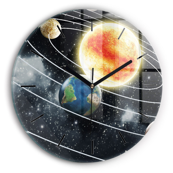 Round glass clock The solar system