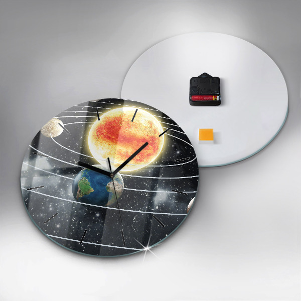 Round glass clock The solar system