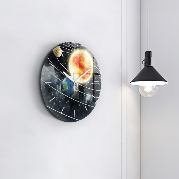 Round glass clock The solar system