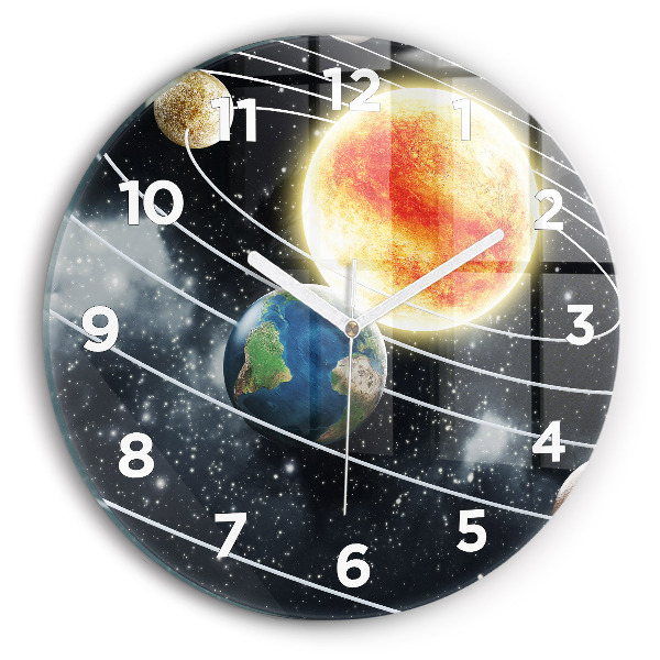 Round glass clock The solar system