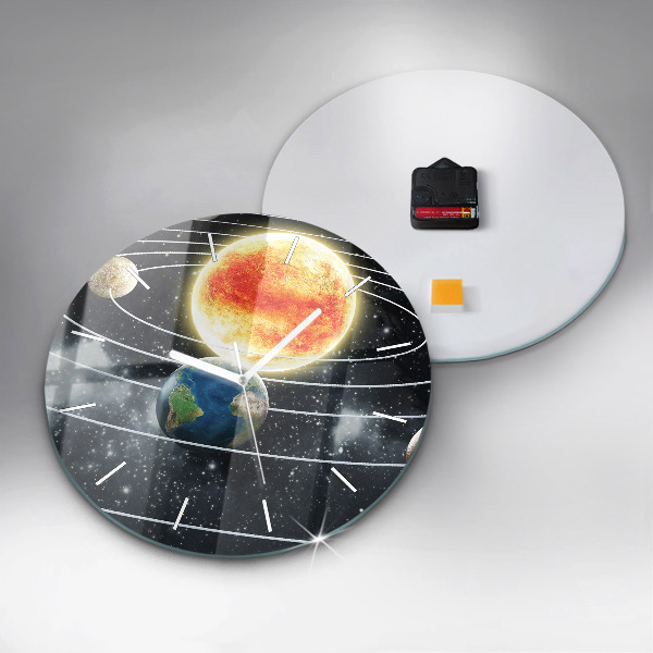 Round glass clock The solar system