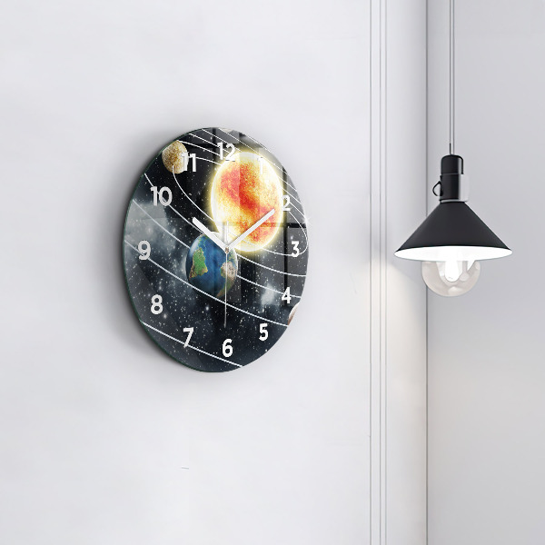 Round glass clock The solar system