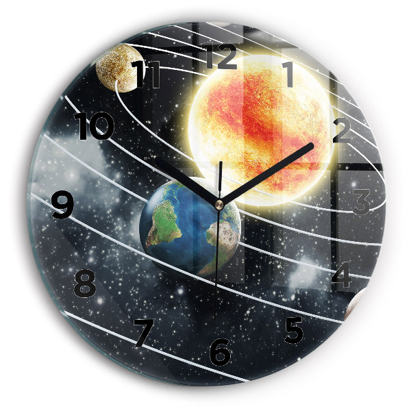 Round glass clock The solar system