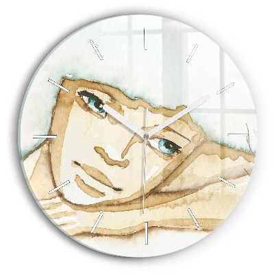 Round glass clock Portrait of a woman