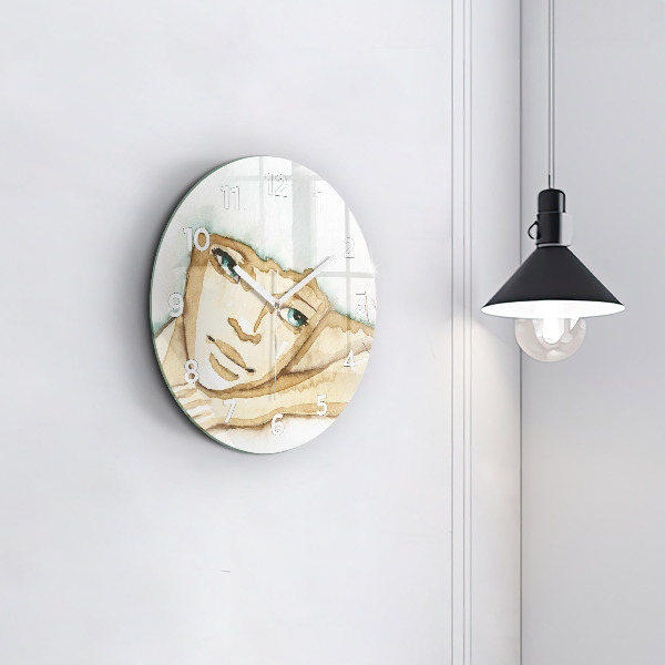 Round glass clock Portrait of a woman