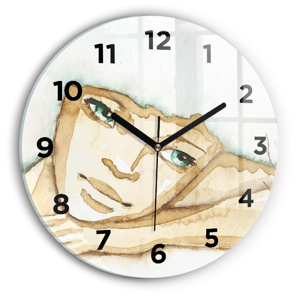 Round glass clock Portrait of a woman