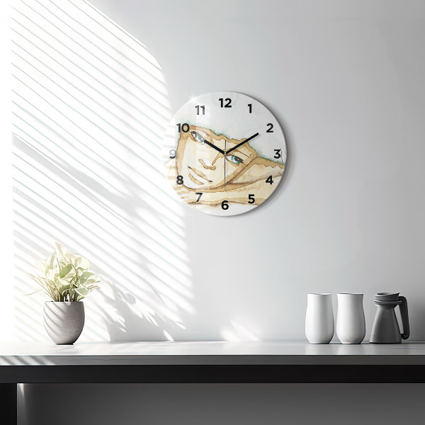 Round glass clock Portrait of a woman