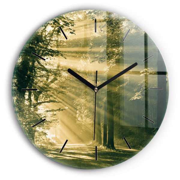 Round glass clock Sun Rays Forest
