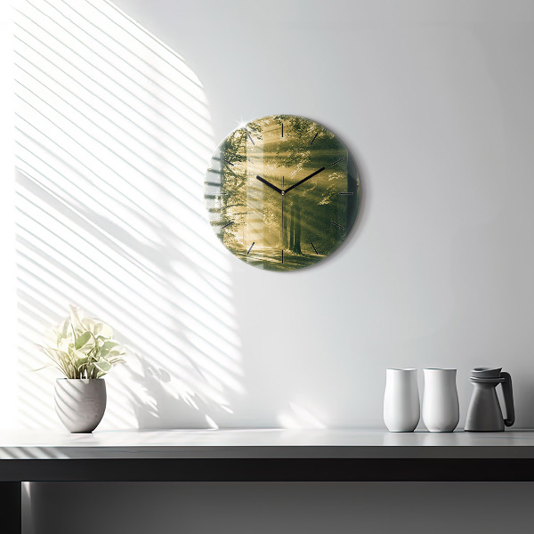 Round glass clock Sun Rays Forest