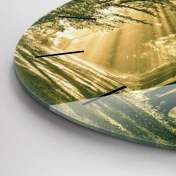 Round glass clock Sun Rays Forest