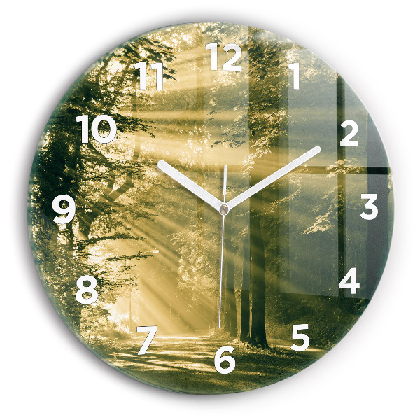 Round glass clock Sun Rays Forest