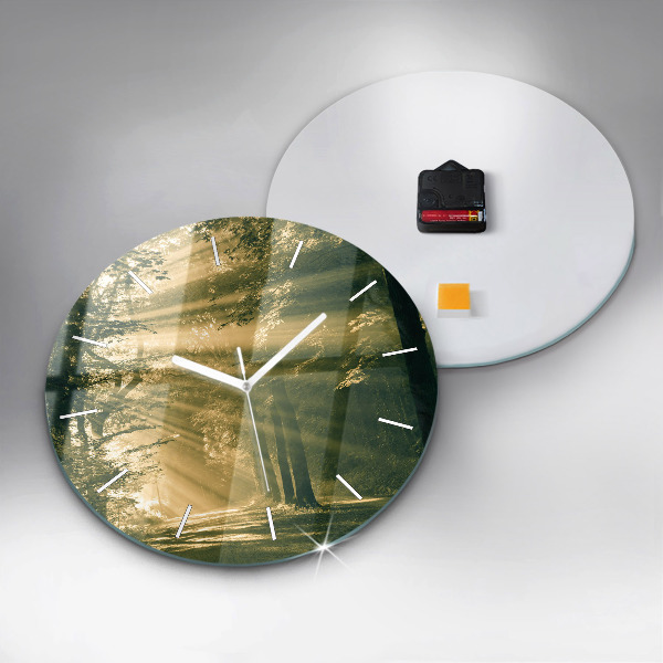 Round glass clock Sun Rays Forest
