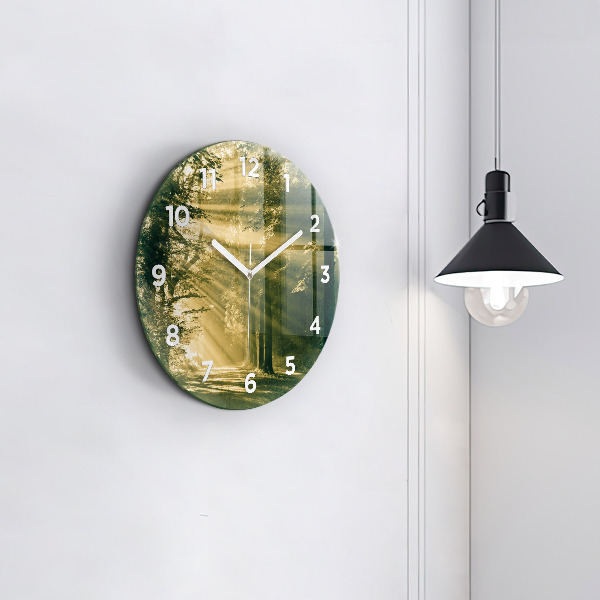 Round glass clock Sun Rays Forest