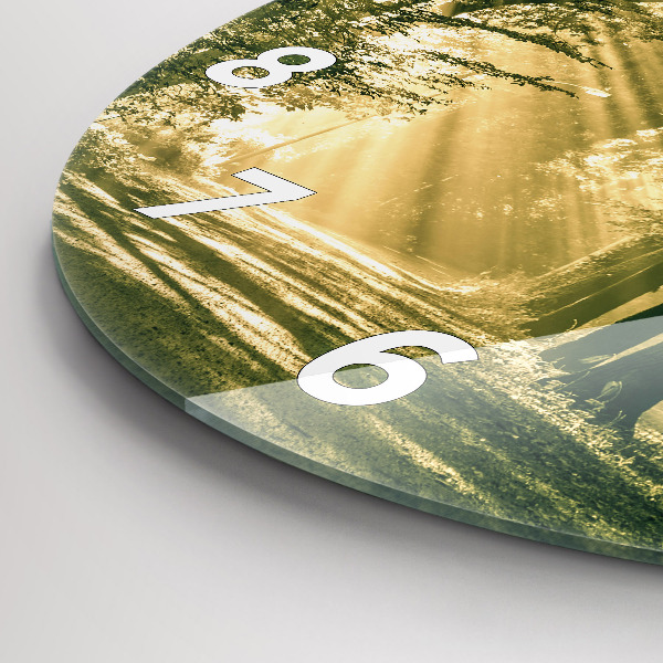 Round glass clock Sun Rays Forest