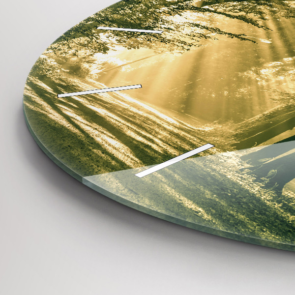 Round glass clock Sun Rays Forest