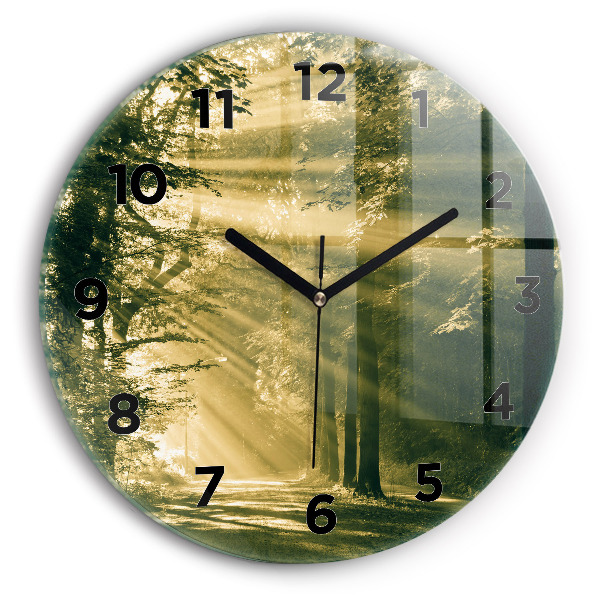 Round glass clock Sun Rays Forest