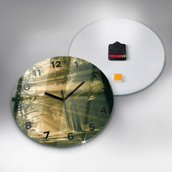 Round glass clock Sun Rays Forest
