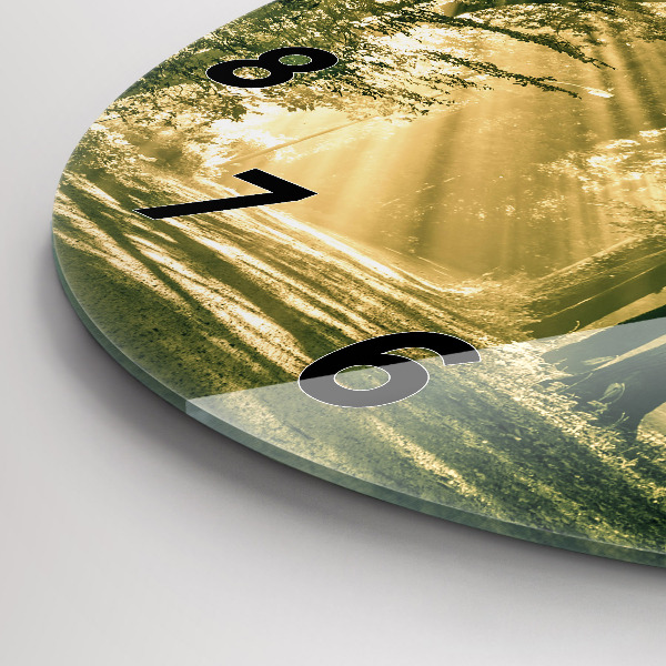 Round glass clock Sun Rays Forest