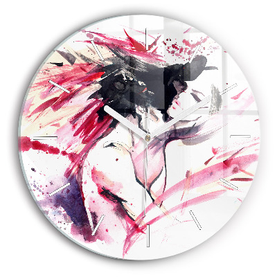 Round glass clock Lovers abstraction