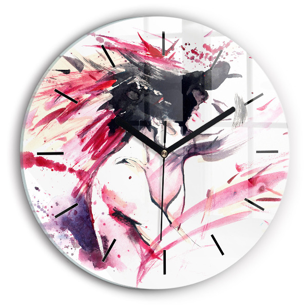 Round glass clock Lovers abstraction