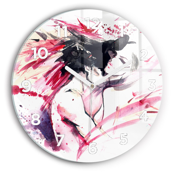 Round glass clock Lovers abstraction