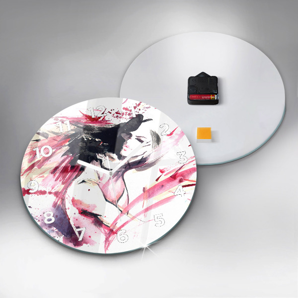 Round glass clock Lovers abstraction