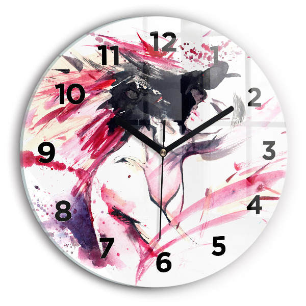 Round glass clock Lovers abstraction