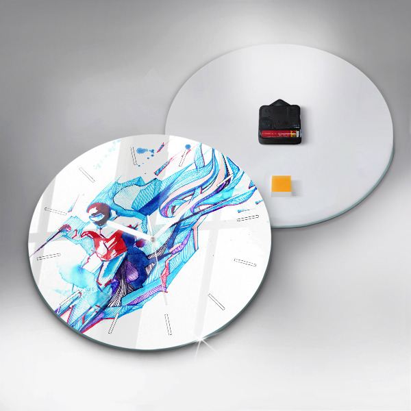 Round glass clock Skier