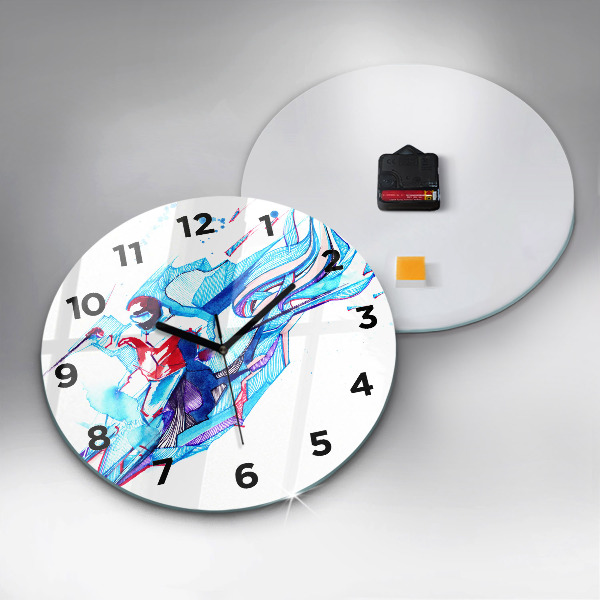 Round glass clock Skier