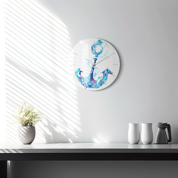 Round glass clock Sea anchor