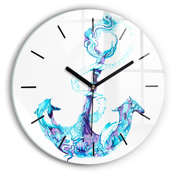 Round glass clock Sea anchor