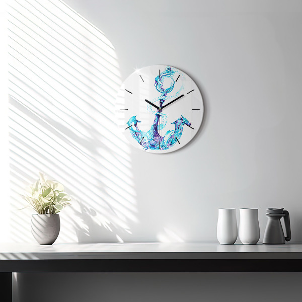 Round glass clock Sea anchor