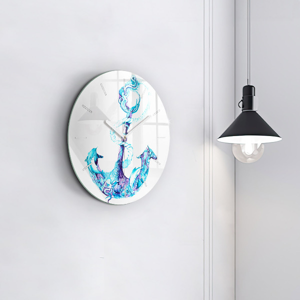 Round glass clock Sea anchor