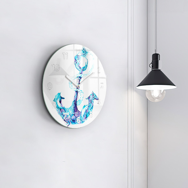 Round glass clock Sea anchor